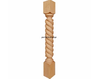 Par de postes de madera tallada con cuerda tradicional CLM-09 de 91 cm de altura, ideales para islas de cocina, patas de mesa o columnas cuadradas. Disponibles en 8,9 cm, 10 cm y 12,7 cm. Acabado sin tratar.