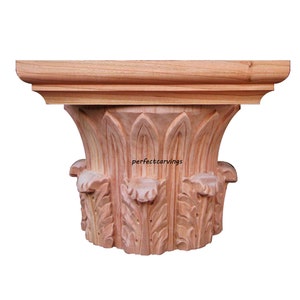 Solid Carved Temple of Wind Capital for Full-round Column, Single, Unfinished