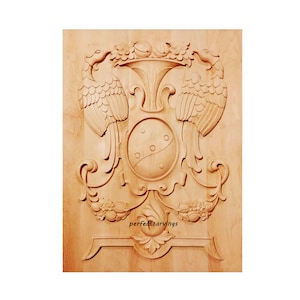 Eagle Shield Carved Wood Panel, Single, Unfinished,  16&quot;Wx21-3/8&quot;H