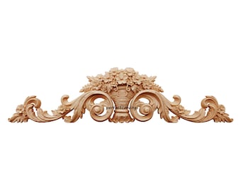 Magnificent Floral Woven Basket Carved Wood Onlay, Available in 14&quot;, 18&quot; & 22&quot; Wide