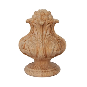 Pair of Elegant Curved Lotus Carved 5-1/8"H Wood Finial