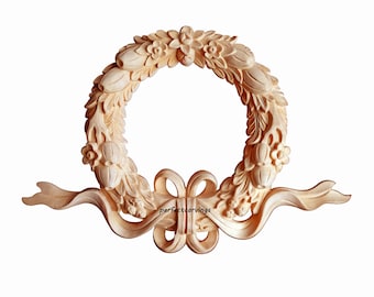 2PCS  Vintage Style Fruit with Ribbon Carved 9-1/4"W Wreath Applique