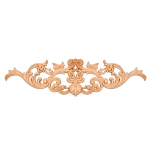 Delicate Leaf Scroll Carved Wood Applique, Furniture Onlay, Available from 13&quot; to 23&quot; Wide