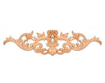 Delicate Leaf Scroll Carved Wood Applique, Furniture Onlay, Available from 13" to 23" Wide