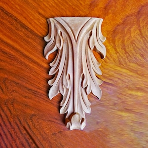 PAIR of Classic Acanthus Leaf Carved Wood Drop Onlay Applique, Available in 5&quot;, 7&quot; & 9&quot; High