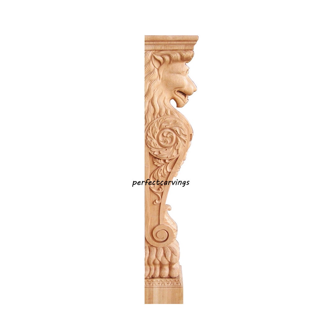 Lion Posts Metal PAIR of Majestic Leaf Carved Lion Posts, Available in 36