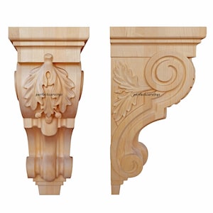 PAIR of Elegant Acorn Carved Wood Corbels Brackets, Available in 10&quot; & 14&quot; High