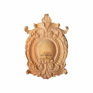 Shell with Scroll Leaf Carved Cartouche, Available in 2 Sizes, Single, Unfinished