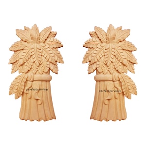 PAIR of Ribbon Wheat Carved 6-3/4&quot;H Wood Applique