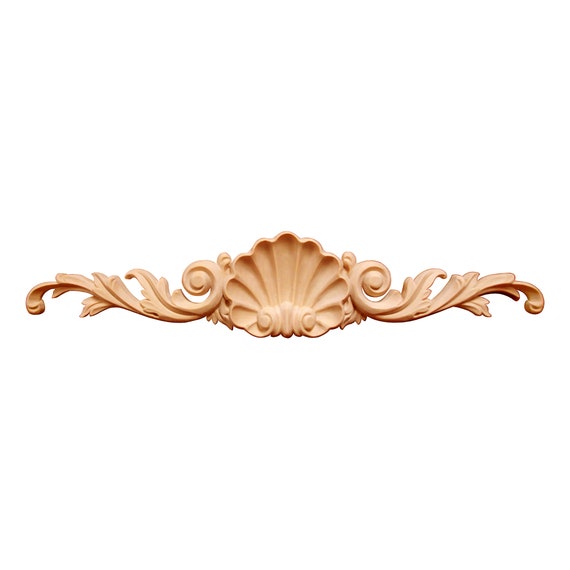 Shell scroll leaf carved wood applique, furniture onaly, available in  15-1/2