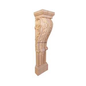 PAIR of Scrolled Acanthus Carved Wood Fireplace Mantel Legs, Island Posts, Available in 2 Sizes, Unfinished