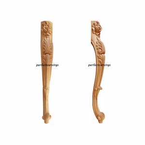 PAIR of Beautiful Rose and Leaf Carved 28-3/4"High Dining Table Legs, Unfinished