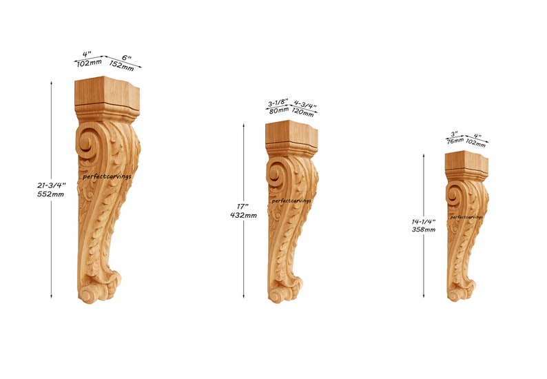 PAIR of Elegant Curved Leaf Carved Corbels, Pilaster Corbels, Door ...