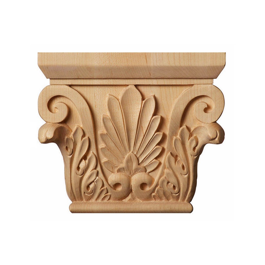 PAIR of Wood Carved Roman Capitals, For 4"Wx1"D Pilaster Column, Available in 3 patterns, Unfinished, Hollow Back