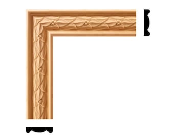 4PCS  Wood Carved Laurel Leaf Mouldings, Furniture Trims. Available in 2-3/8" & 3-1/2" High, Unfinished