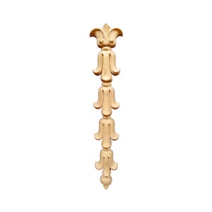 PAIR of Bell Flower Drop Carved Wood Appliques, Furniture Onlays, Pilaster Overlay, 2&quot;Wx9-3/4&quot;H