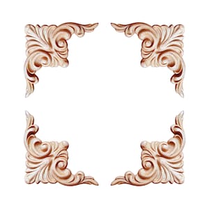 PAIR of Wood Carved Leaf Corners, Wood Appliqué for Furniture and Door