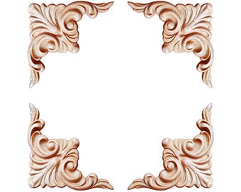 PAAR von Holz geschnitzte Blatt Ecken, Holz Applikation für Möbel und Tür