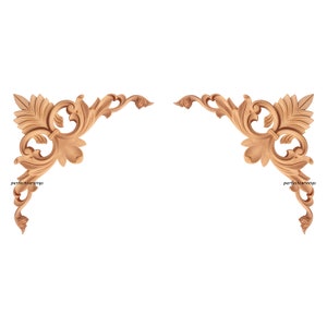 Pair of Elegant Leaf Scroll Carved Corner, 4-1/2&quot;, 6&quot; & 8&quot; Corners Appliques
