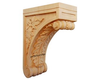 PAIR of Elegant Arch Scroll Carved Wood Bracket Corbels, Available in Four Sizes