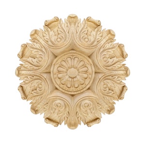 Delicate Acanthus Scroll Carved Rosette for Ceiling, Cabinet Door, Medallion, Available from 8&quot; to 12&quot; Diameter