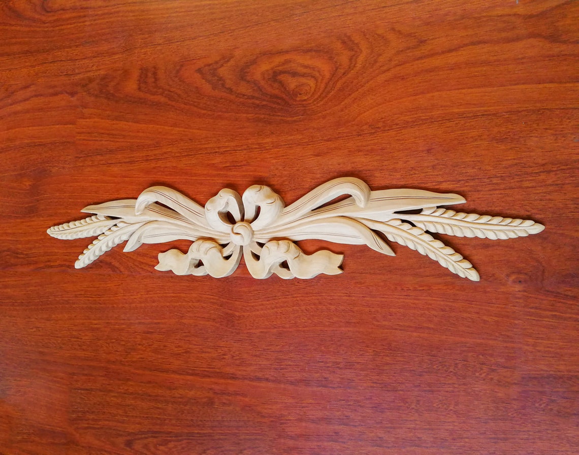 Delicate Carved Wheat Ribbon Wood Applique Onlay, Single, Available in ...