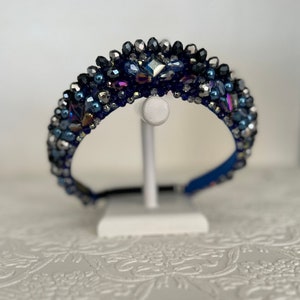 Blue Ice Queen Kokoshnik Crown Slim Headband. Glass Crystals.