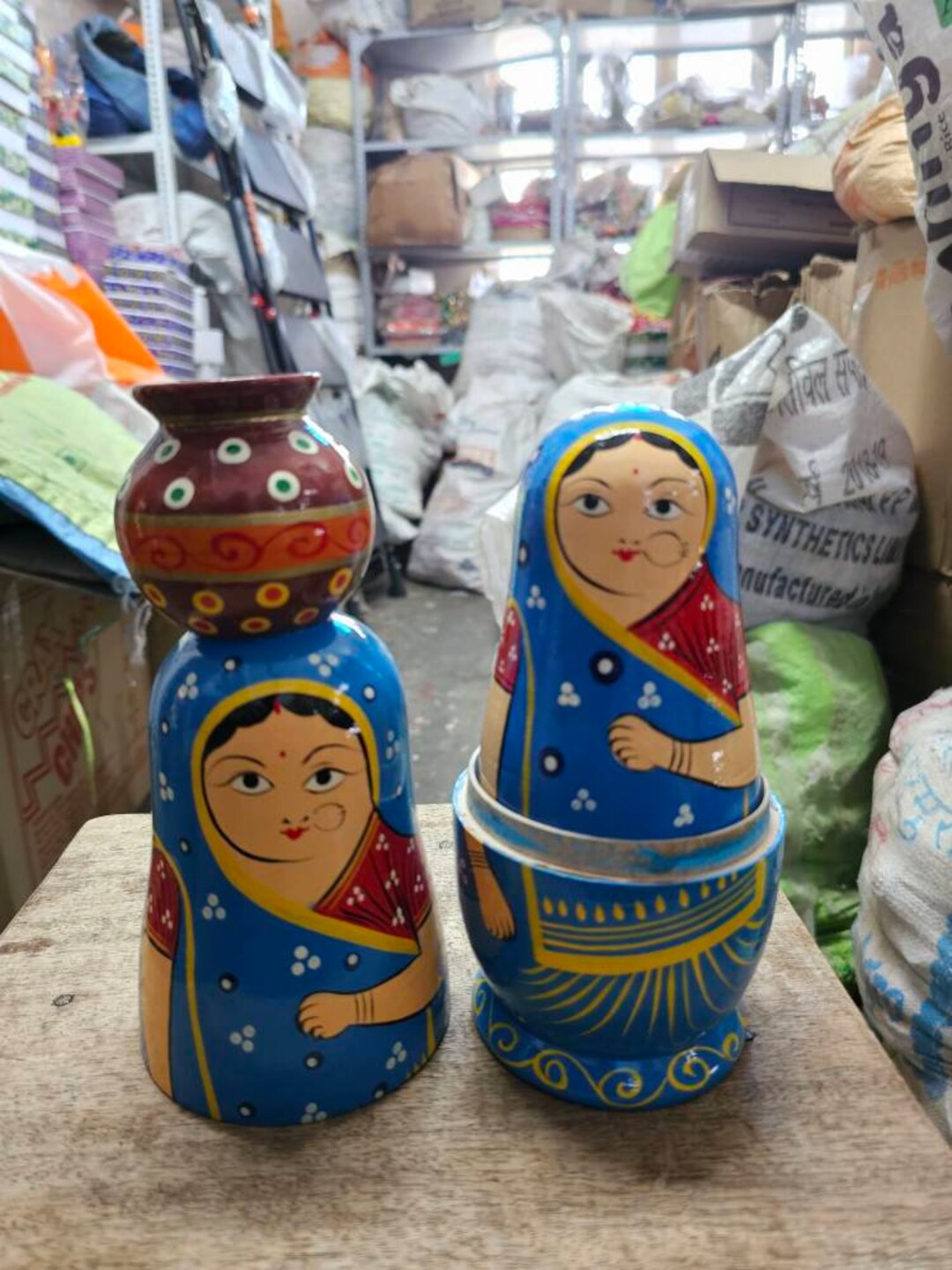 Russian Nesting Wooden Matryoshka Doll Set Hand Painted Decor Figurines Bed Table 90361