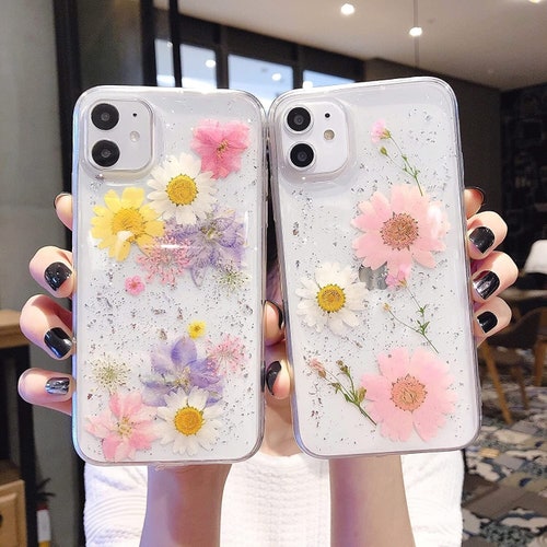 For IPhone 13/iPhone 14 Case Clear With Real Pressed Flowers Design Glitter Cute Sparkly Floral Pattern Slim Soft Tpu Protective Women Girl S Phone Cover Gold - View #4