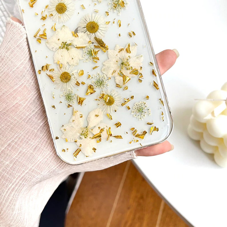 Gold Foil White Flower Phone Case Etsy