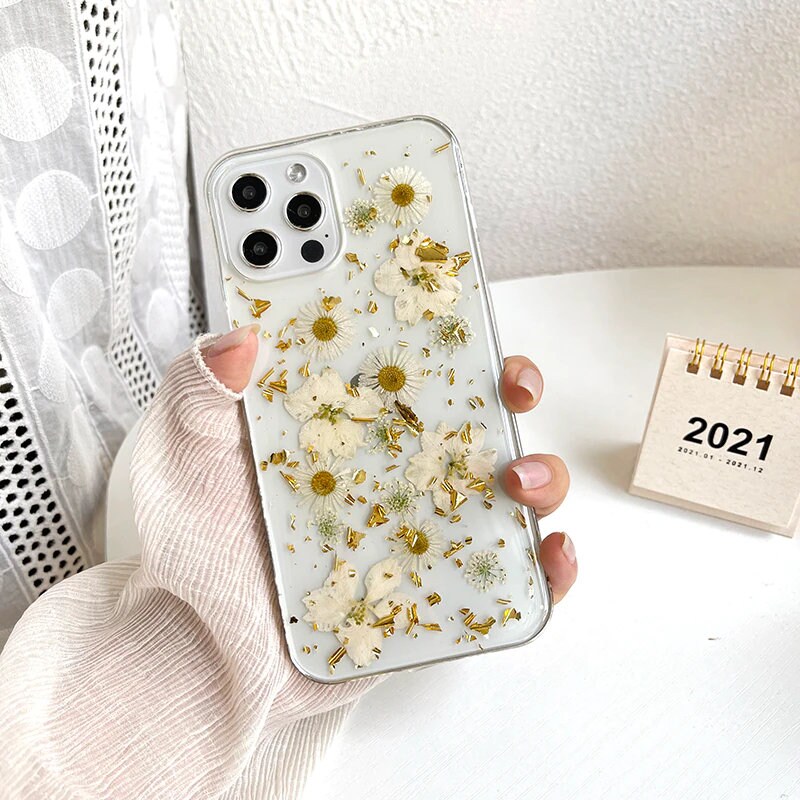 Gold Foil White Flower Phone Case - Etsy