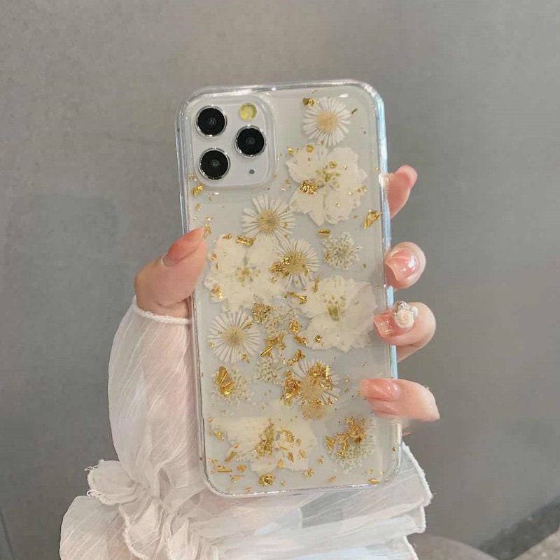 Gold Foil White Flower Phone Case - Etsy