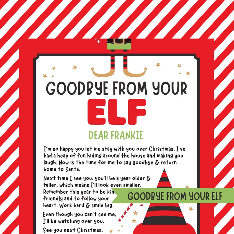 EDITABLE Goodbye From Your Elf Letter Red Printable Elf Shelf | Etsy