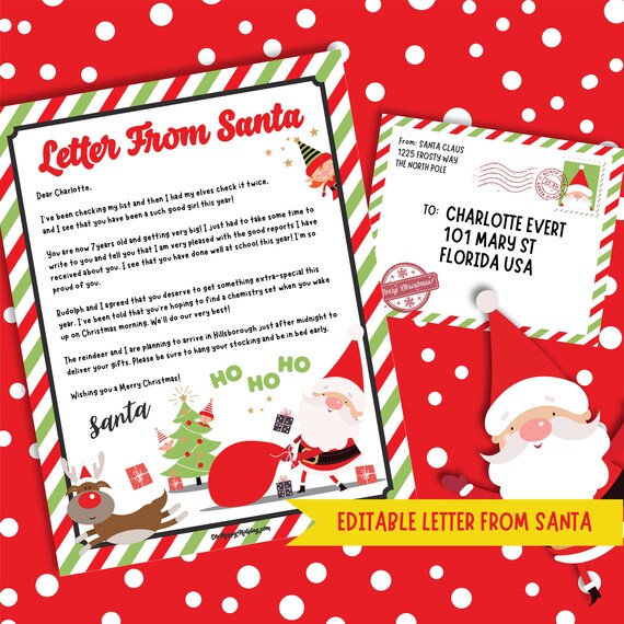 EDITABLE Letter from Santa Green Christmas Activity Dear Santa | Etsy