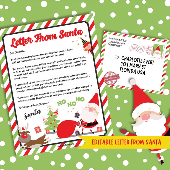 EDITABLE Letter from Santa Green DOWNLOAD Christmas Activity | Etsy