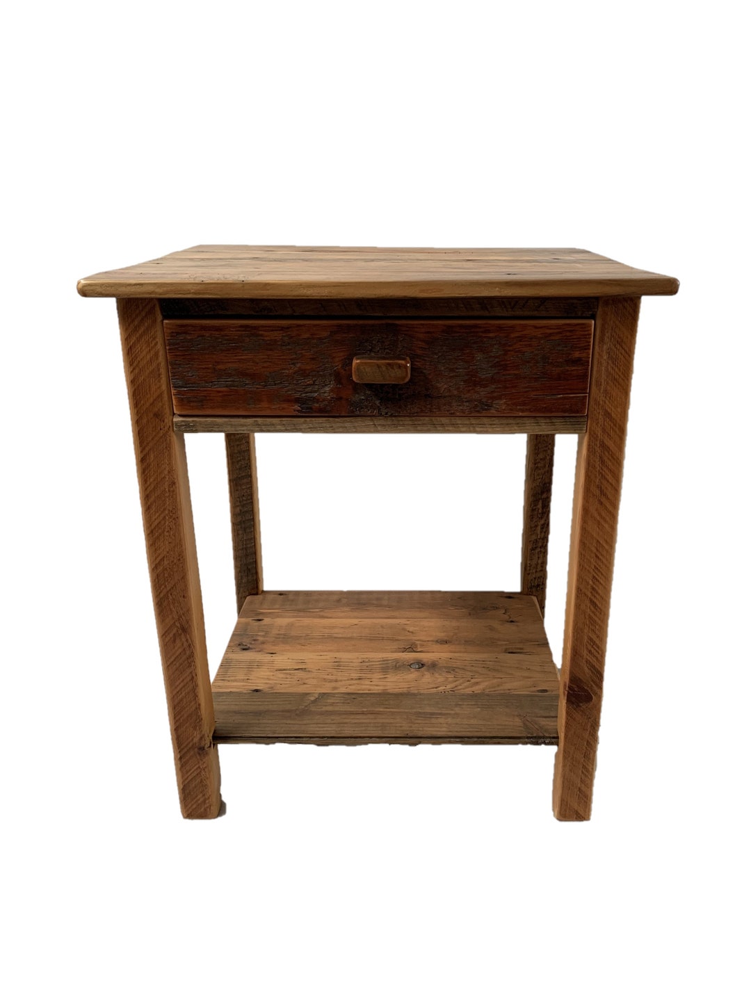 Rustic Barn Wood End Table With Drawer and Shelf Etsy