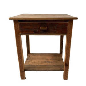 Rustic Barn Wood End Table with Drawer and Shelf