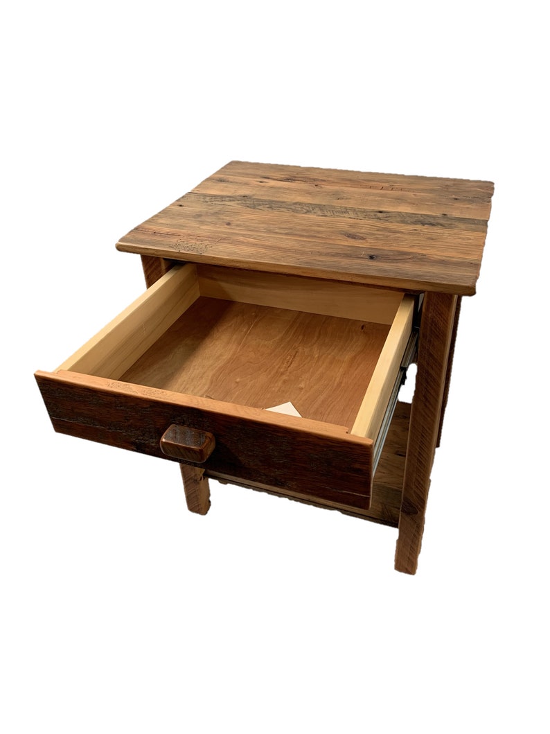 Rustic Barn Wood End Table With Drawer and Shelf Etsy