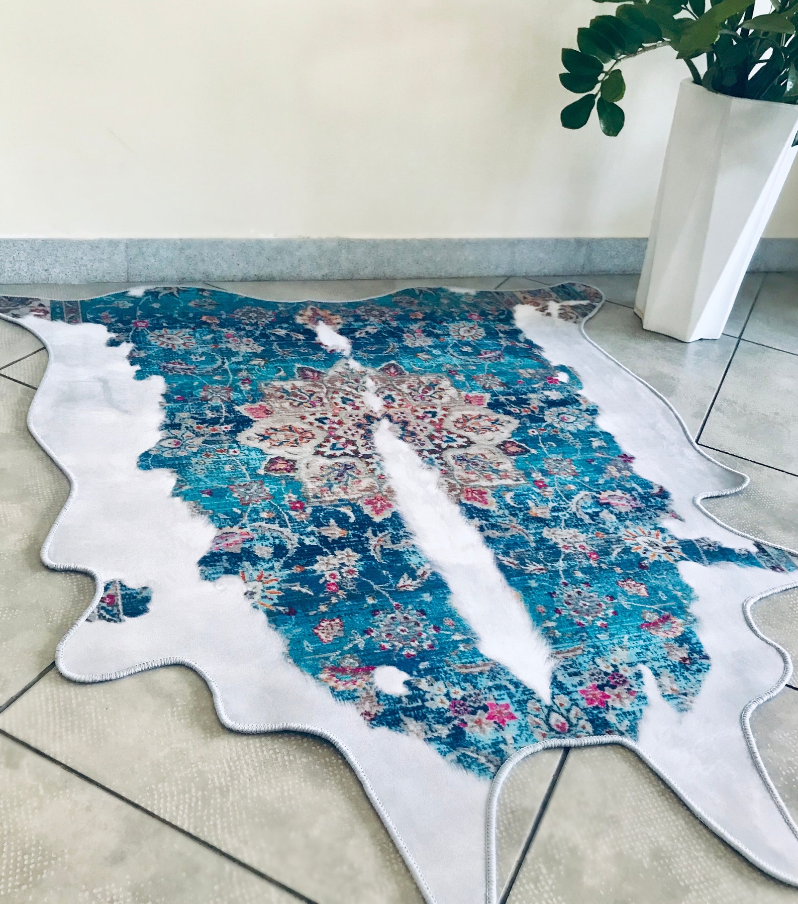 Persian Cowhide Area Rug Faux Print Fur Skin Vintage Etsy