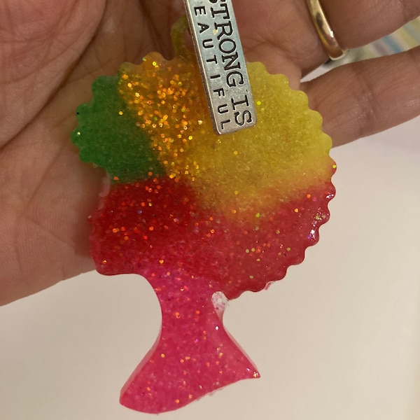 Afro Woman Resin Keychain | Melanin Queen Keyring |Strong is Beautiful |Woman’s Car Accessory|Mother’s Day|Afrocentric Gift|Glitter|Rasta