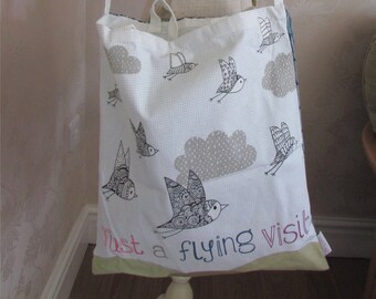 Multicolor red green beige owl bird leaf shopper tote travel Tapestry bag