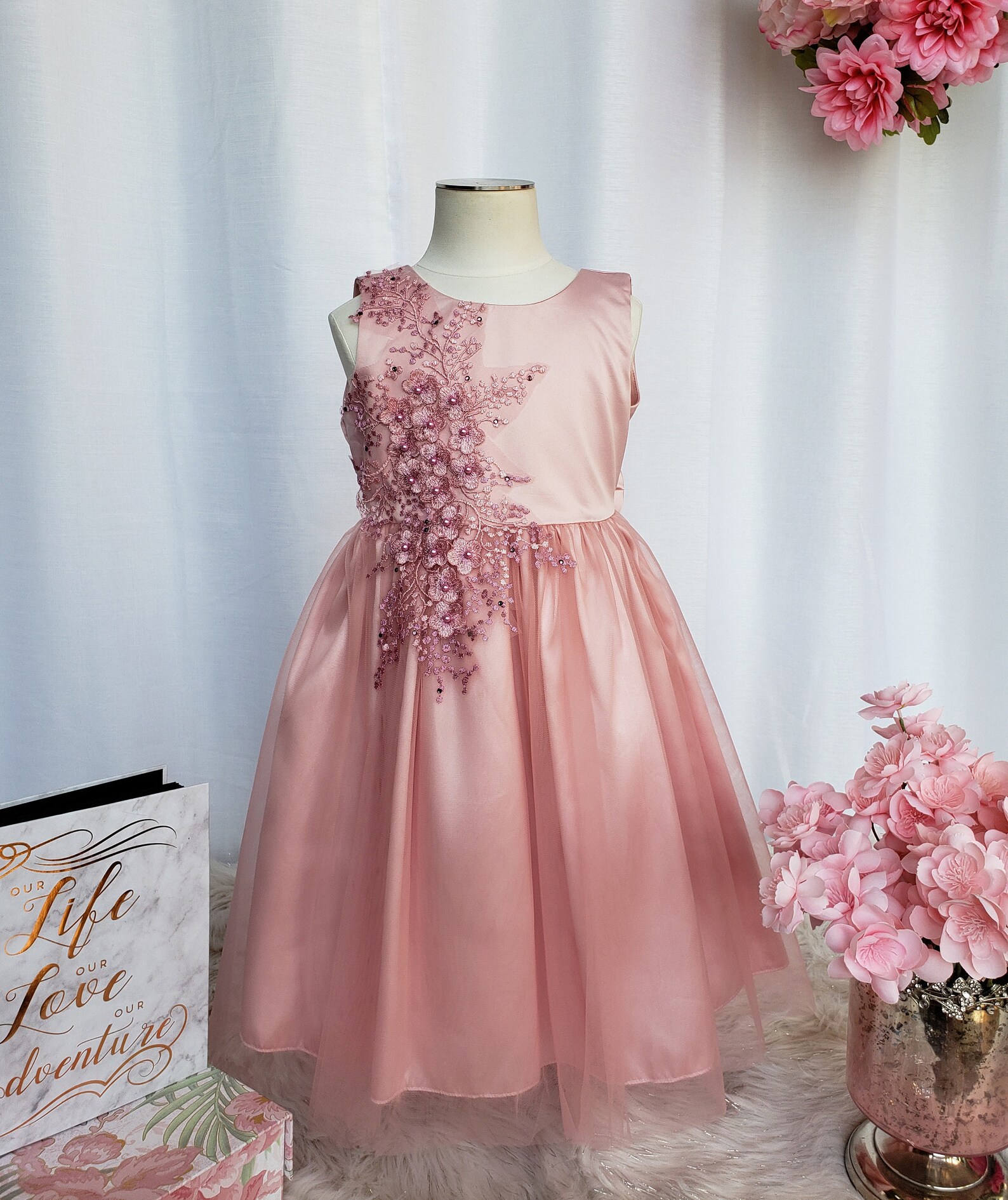 Rose Gold Occasional Flower Girl Dress Party Dress Open Back Etsy Canada
