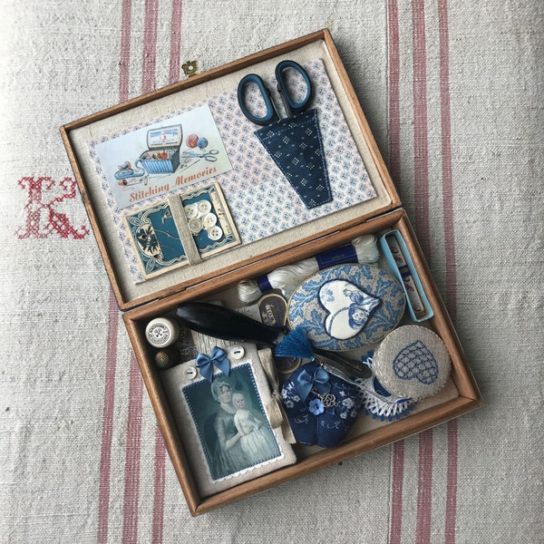 Vintage Holz Stitch Box 'Stitching Memories'