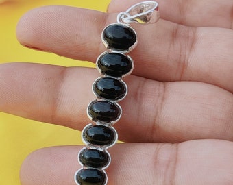 Handmade Long Black Onyx Pendant, 925 Sterling Silver, December Birthstone, Artisan Gemstone Necklace