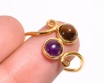 Amethyst & Tigerauge Ring - Handgemachter Sterling Silber, ethnischer Edelsteinschmuck