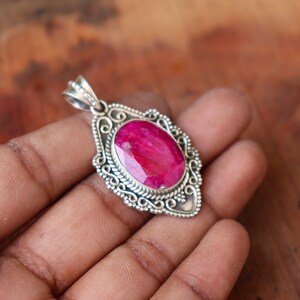 Genuine Ruby 925 Silver Pendant: Gemstone Necklace