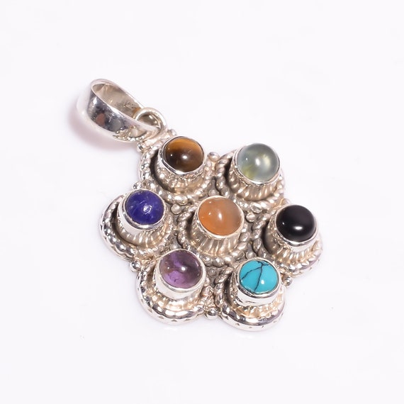 Pendentif Chakra 7 Pierres Force Vitale En Argent 925 - Beach Life Treasures - Neuf Avec étiquettes