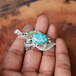Blue Copper Turquoise Pendant, Boho Pendant, Handmade Pendant, 925 Sterling Silver Oval Gemstone Pendant, Turquoise Pendant, Gift For Her