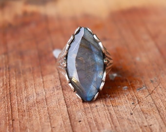 Labradorite Sterling Silver Ring: Handmade 925 Boho Jewelry