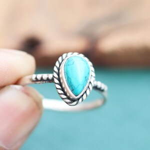 Handmade Turquoise Ring: 925 Sterling Silver Dot Band